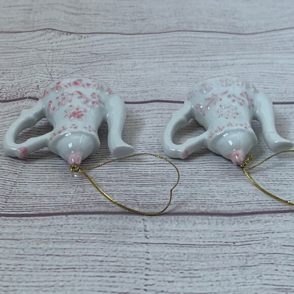 White and Pink Floral Porcelain Teapot Ornament Set of 2 - Picture 7 of 12